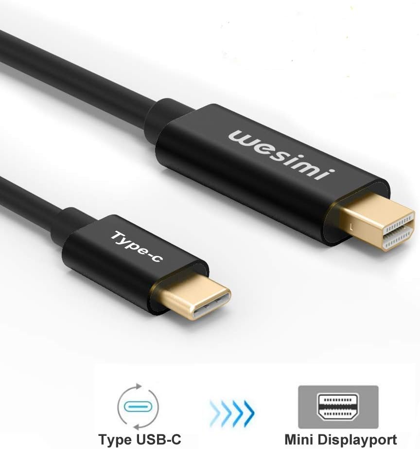 USB C to Mini Displayport Cable,wesimi USB-C Type c to Mini DisplayPort/Mini DP Adapter Cable 6FT with Aluminium Case Support 4K 60HZ Resolution for Apple New MacBook Pro 2017, Samsung Galaxy S8