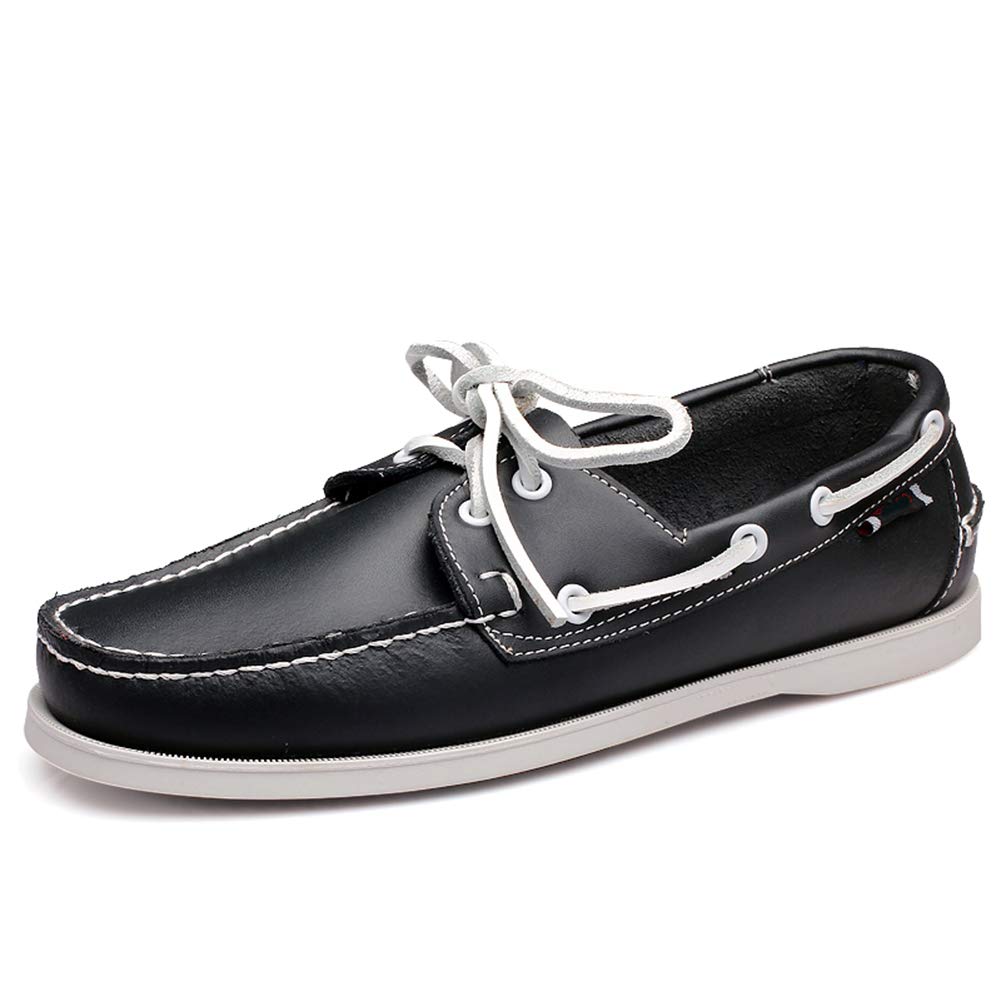 Mocassini da Uomo in Pelle con Lacci e Lacci Scarpe Casual da Barca in Pelle Piatta