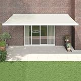 Festnight Toldo Retráctil Automático Plegable 5x3 m, Toldo Enrollable Aluminio y Poliéster,Toldo Completo con Manivela,Toldo Motorizado, Impermeable para Balcón y Veranda Crema