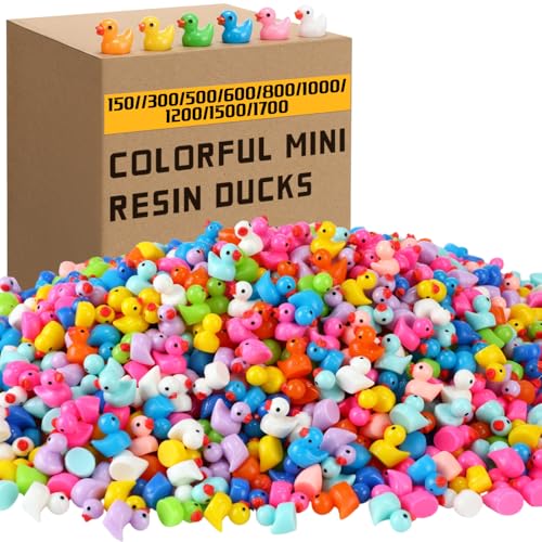 Barydat 1000 Pcs Colorful Mini Resin Ducks Bulk Tiny Duck Decoration for Hide and Seek Prank Cruises Holiday Party Baby Miniature Garden Accessory Figures for Dollhouse Landscape Aquarium Gift