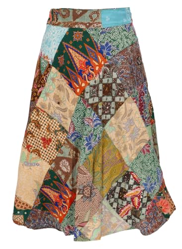 GURU SHOP Weit Schwingender Upcyceling Patchwork Wickelrock, Maxirock,...