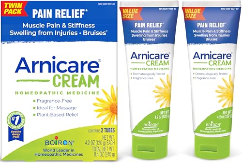 Boiron Arnicare Cream 4.2 oz (Twin Pack) for Joint Pain Muscle Pain Relief Swelling Soreness Stiffness and Bruises - Fast Absorbing and Fragrance-Free Arnica