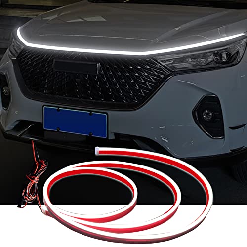 LED für Auto, LED Strip Auto, LED Tagfahrlicht, Yeelan Dynamic Scan Start Up Hoodbeam Kit, Decorative Light Bar, Car Hood Light Strip, Flexible Waterproof Daytime Running Light for Cars (Weiß, 180cm)