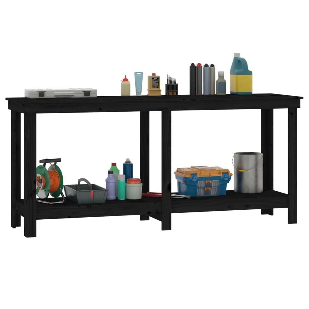 Banco de trabajo robusto con estante de madera maciza de pino, práctico banco de trabajo de pino para el garaje, madera maciza de 80 x 50 x 80 cm, mesa de trabajo con espacio para herramientas