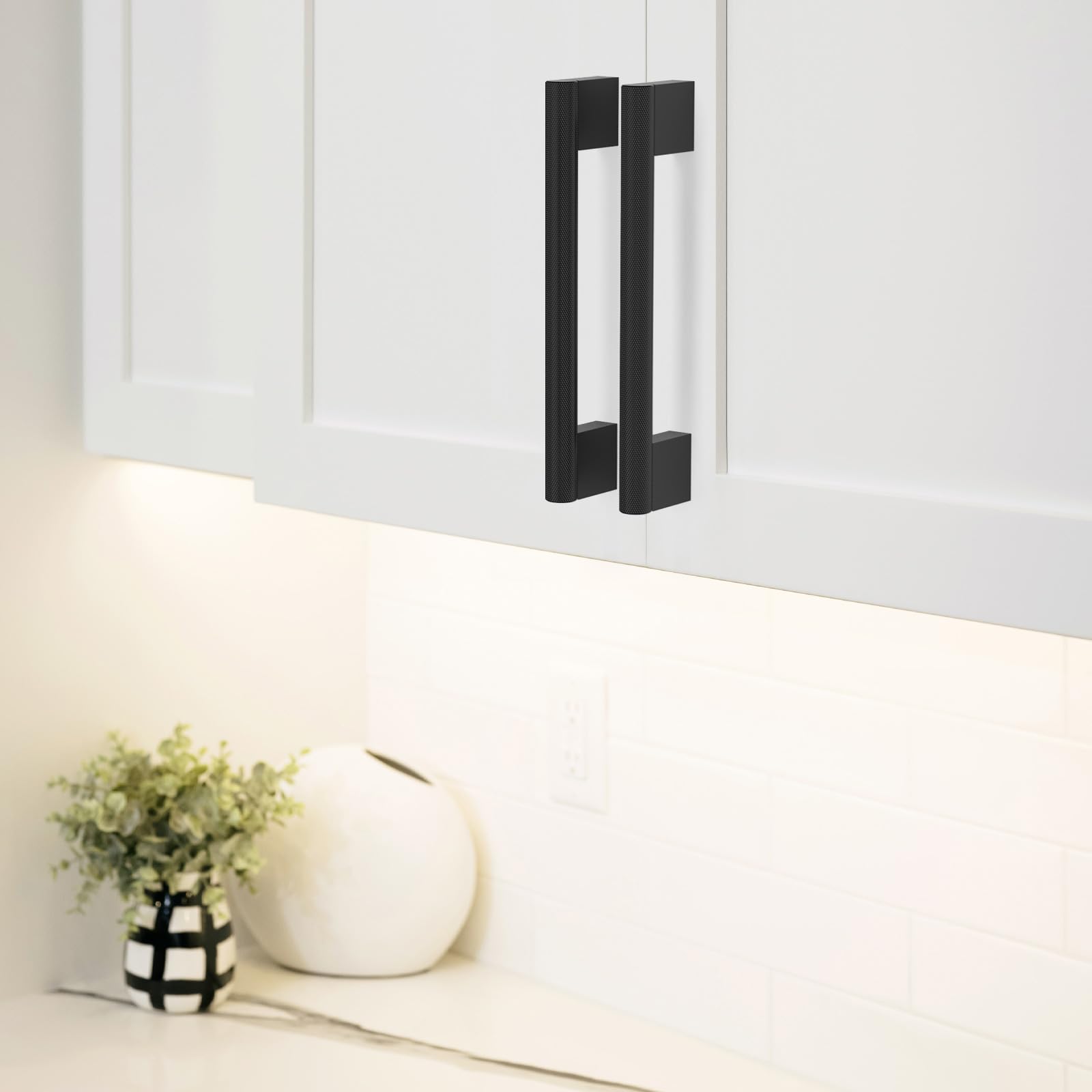 FURNIWARE 10 Pack Knruled Cabinet Handles, 96mm (3.75 Inch) Hole Center Matt Black - Image 3