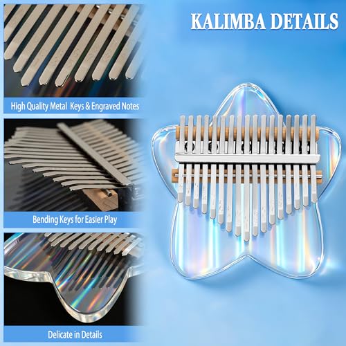 Image of Rainbow Star Acrylic Kalimba 17 Key Thumb Piano, Portable Mbira Finger Piano with EVA Protective Case, Tuning Hammer, Study Instruction, Musical Gift for Adults Beginners