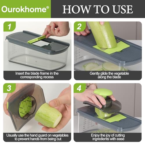 Ourokhome Mandolin Slicer for Kitchen Food, Hand Safe Vegetable Shredder with 6 Mandoline Blades, Veggie Waffle Cutter for Potato, Carrot, Zucchini, Onion, Essential Kitchen Gadgets (6 in 1, Gray) by Ourokhome - Image 4