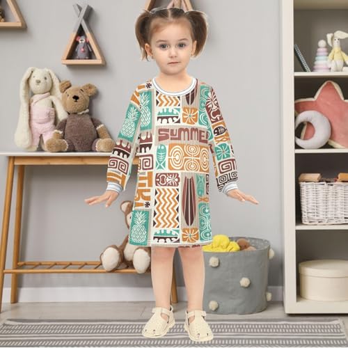 Girls Dresses Toddler Girl Clothes Exotic Tiki Pattern Winter Casual Long Sleeve for Kids 2-8 Years2