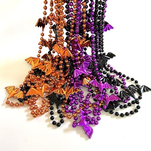 YSPPF 60 Pcs Halloween Bat Party Beads Necklaces Halloween Orange Black Purple Pirate Day Parade Beads Necklaces Party Supplies