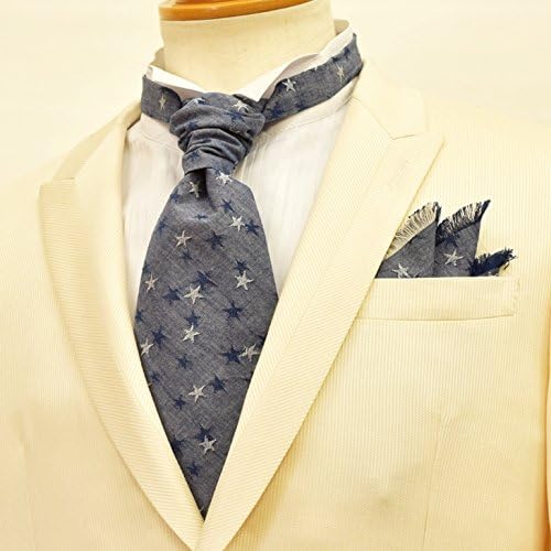 バロックタイ ポケットチーフ セット ユーロタイ アスコットタイ デニムジャガード 星柄 MISAKO