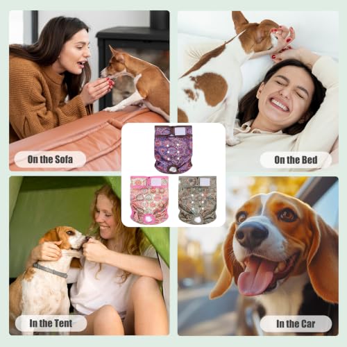 Image of wegreeco Washable Female Dog Diapers Highly Absorbent Reusable Diapers for Dog in Heat Period, 3 Pack (Boho Style, Small)