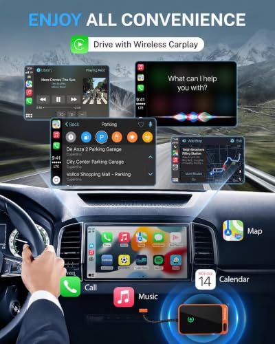 Image of Jemluse Wireless CarPlay Adapter for Apple iPhone - Multi-User Seamless Connection for Convert Wired to Wireless Car Play Adapter - No Latency from iOS 10+ to Screen w /USB C (Cosmic Orange)