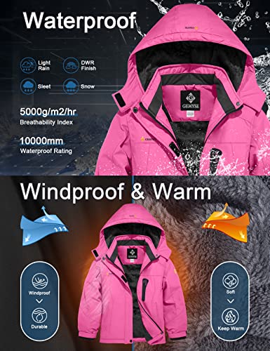 Image of GEMYSE Girl's Waterproof Ski Snow Jacket Hooded Fleece Lined Windproof Winter Jacket