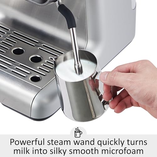 Espresso Machine with Built-In Grinder & Steam Wand, 20 Bar PID-Controlled Semi Automatic Espresso Machine for Latte Cappuccino, 2.8L Large Water Tank, Commercial-Grade Stainless Steel Construction - Image 6
