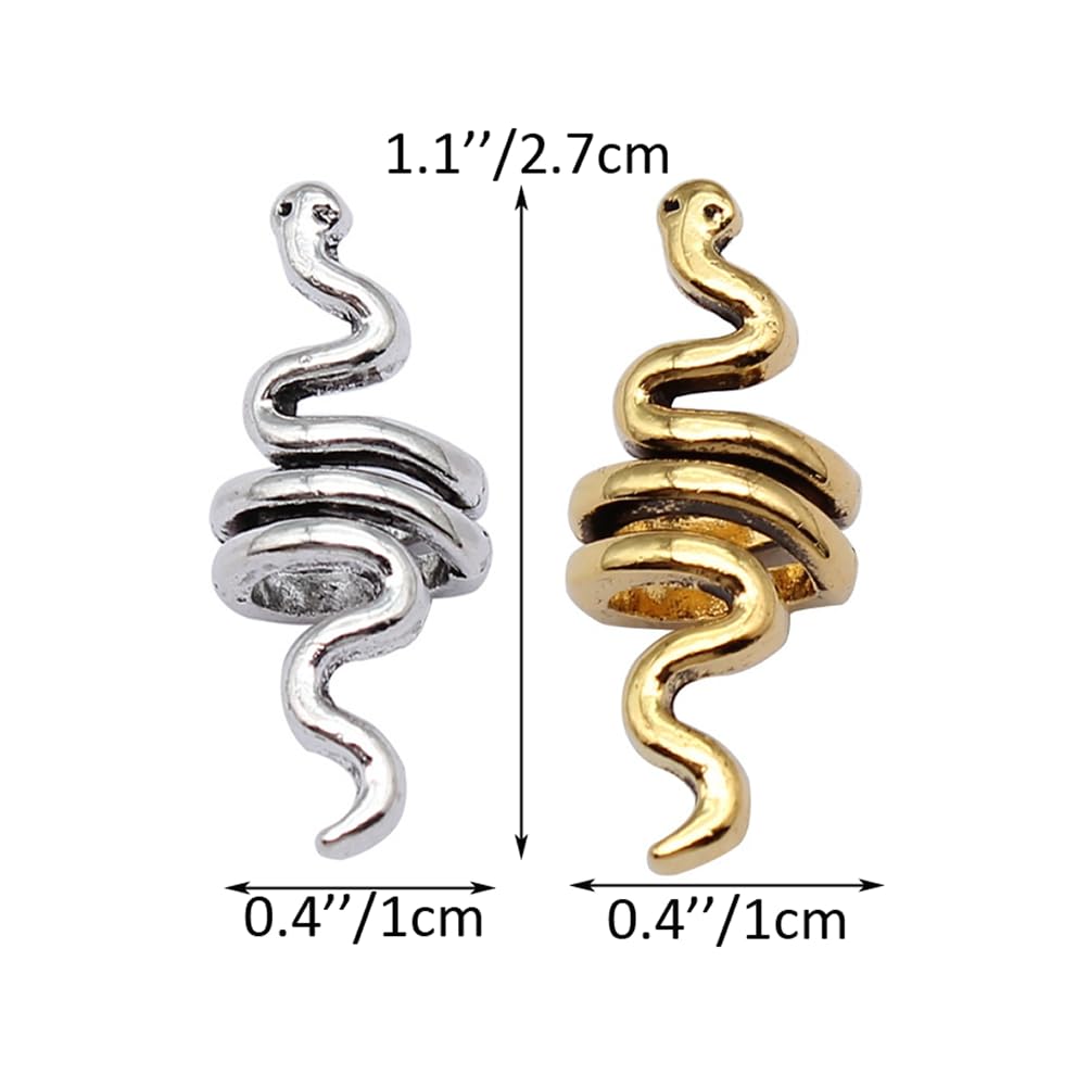 9Pcs Metal Snake Braid Hair Clips Snake-Shaped Spiral Celtic Hair Cuffs Dreadlock Accessory Hair Rings Loops Beads Coil Jewelry DIY Braids Decoration(Gold+Silver) - Image 2