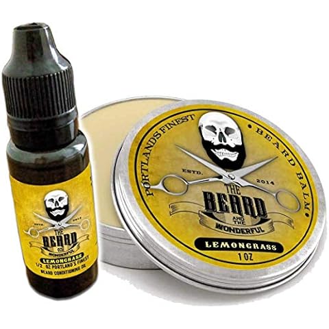 Beard Oil & Balm Grooming Set (Lemongrass Scent) 15ml Beard Oil + 30ml Beard Balm Conditioning, Strengthening and Growth Money Saving Combo from The Beard and The Wonderful Cover