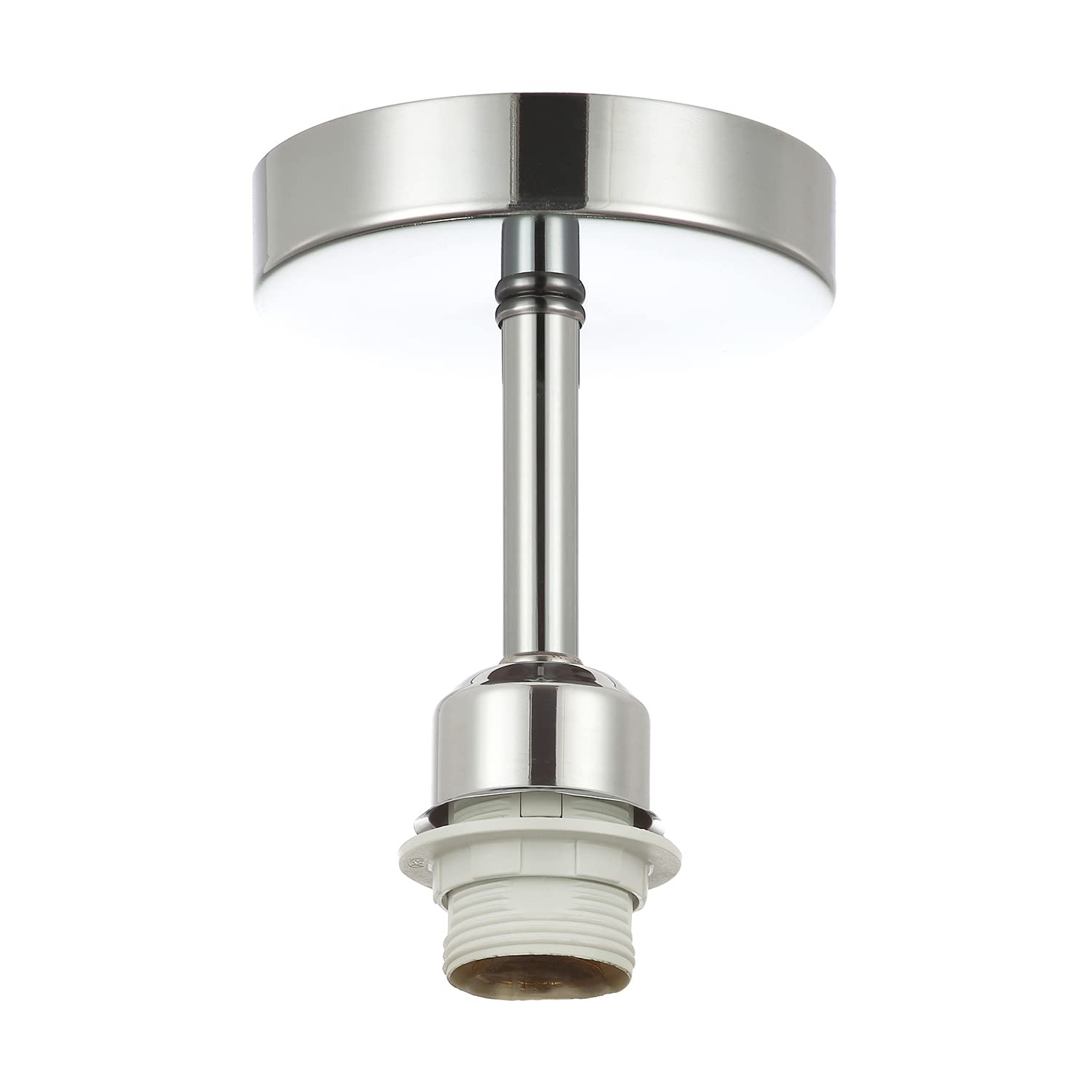 Happy Homewares Chrome Polished Silver Plated Ceiling Light Fitting For Industrial Style Light Bulbs | 12Cm X 17Cm | Suitable For Lamp Shades With E27 Lamp Holder