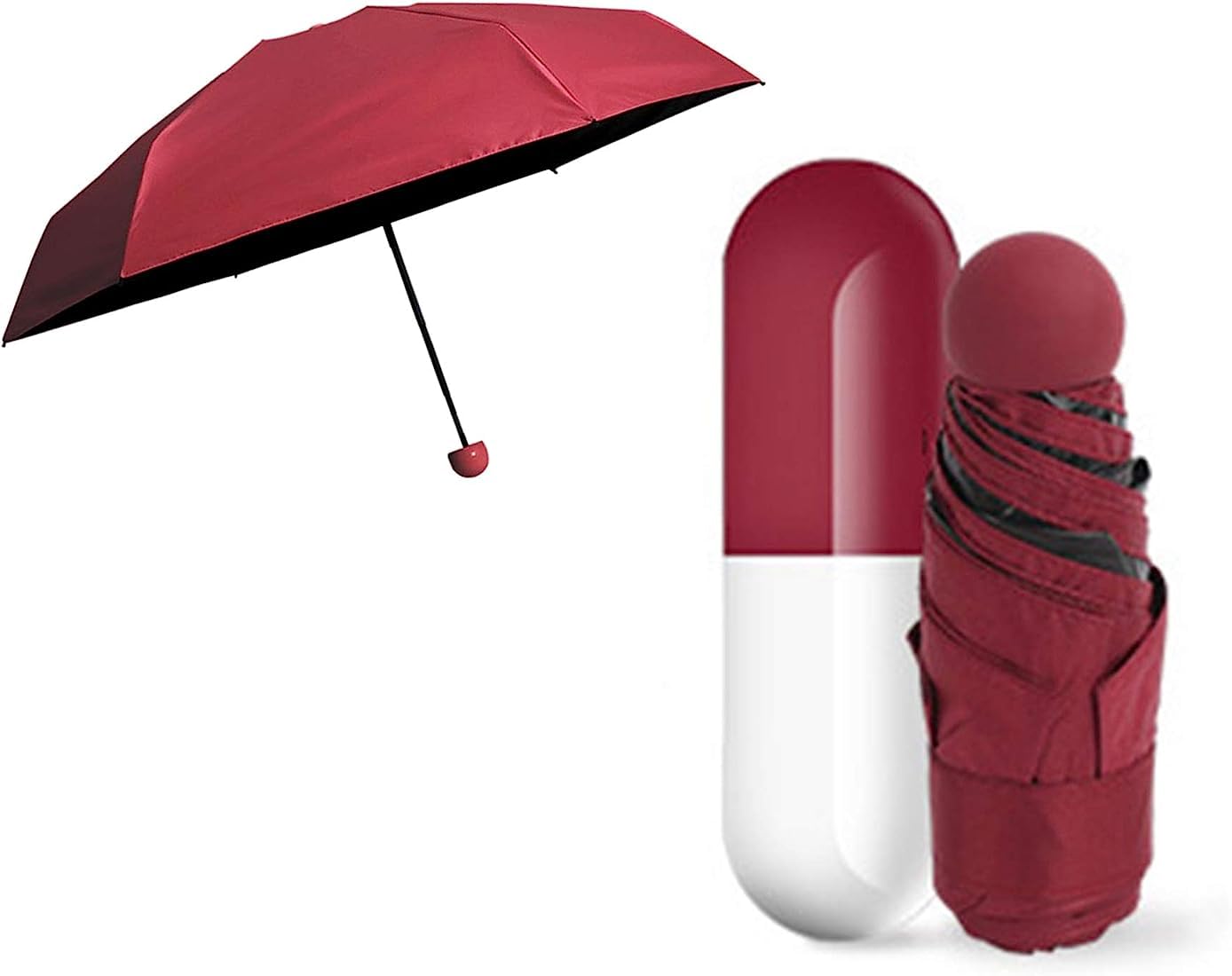 Zorzel Small and Lightweight Anti-UV Umbrella With Cute Capsule Shape Case, Windproof Travel Umbrella for Sunny, Rainy and Snowy Days - Multicolor