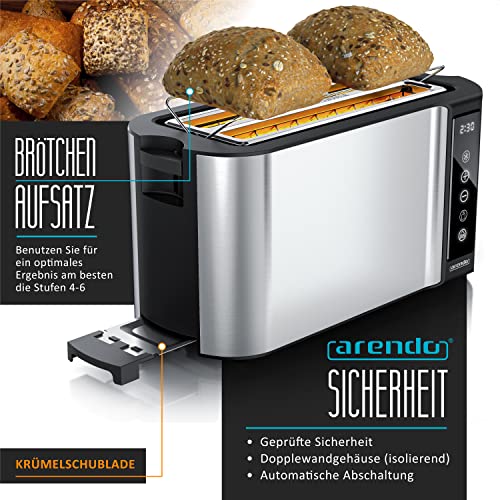 Arendo - Edelstahl Toaster Langschlitz 4 Scheiben - Touchscreen – Doppelwandgehäuse – 1500 W – Integrierter Brötchenaufsatz – 7 Bräunungsgrade – Brotzentrierung – Restzeitanzeige – Memoryfunktion 5 Arendo - Edelstahl Toaster Langschlitz 4 Scheiben - Touchscreen – Doppelwandgehäuse – 1500 W – Integrierter Brötchenaufsatz – 7 Bräunungsgrade – Brotzentrierung – Restzeitanzeige – Memoryfunktion