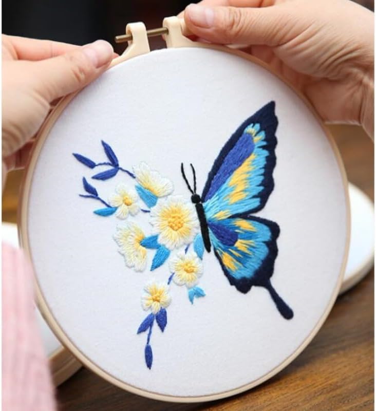 Miniatura 6 de YIZUNNU Kit de bordado para principiantes y adultos, kit de punto de cruz para principiantes, bordado a mano con patrones de mariposas para adultos
