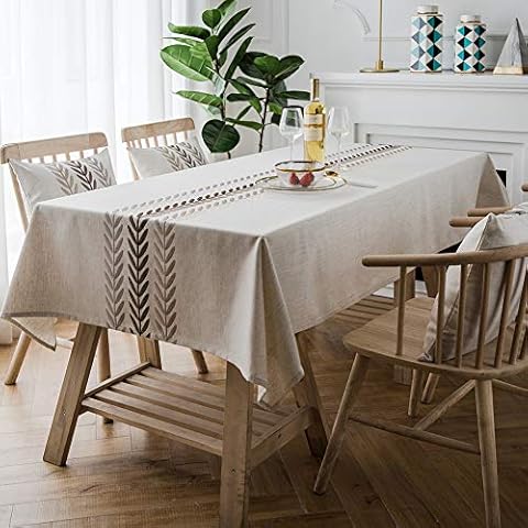 ColorBird Embroidery Leaf Tablecloth Heavy Weight Cotton Linen Fabric Dust-Proof Table Cover for Kitchen Dinning Tabletop Decoration (Square, 52 x 52 Inch, Linen) Cover