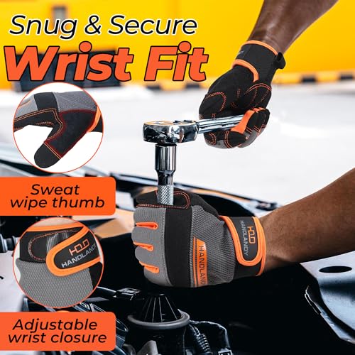 Image of HANDLANDY Touchscreen Work Gloves for Men and Women, Utility Working Glove for Yardwork Gardening, Breathable Mechanic Gloves