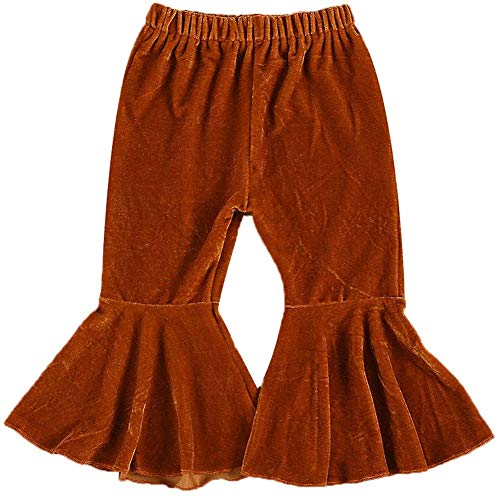 Zoiuytrg Toddler Baby Girl Pants Solid/Tie Dye/Leopard Printing Velvet Bell Bottoms Jeans Flare Pant Leggings Outfits (A-Orange,1-2T)