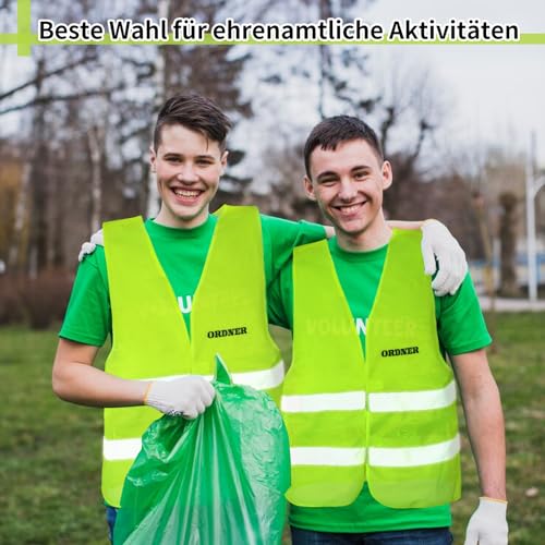 jiawaggag 10 Stück Ordner westen warnweste mit aufdruck ordner warnwesten gelb sicherheitsweste ordner Signalweste Reflektionsstreifen XL Fluoreszierendes Gelb