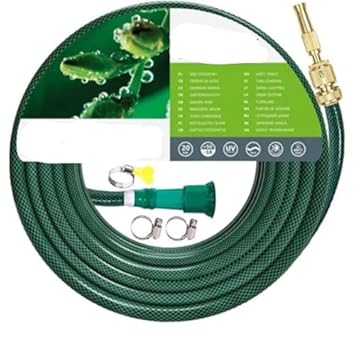 AHYRA 30 Meter Heavy Duty Expandable Garden Hose Flexible Water Pipe With 2 Pcs Clamps Double Latex Core Brass Nozzle Water Spray Gun Braided Outer Layer Small No Kink Hose (Green)