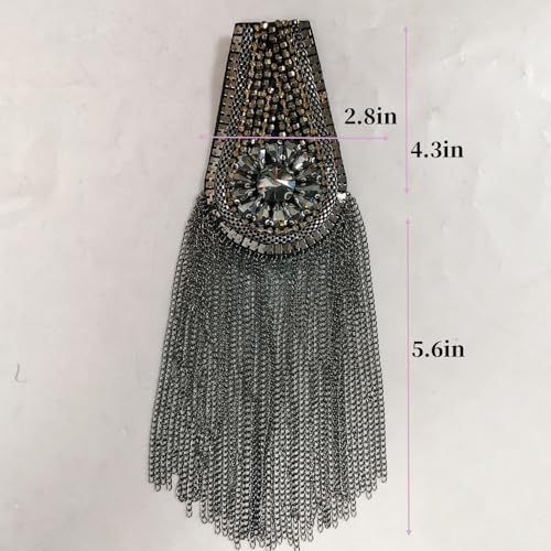 Image of Fashion rhinestone metal tassel epaulettes stage catwalk clothes accessories shoulder pad badge suit outer dress epaulettes DIY clothing accessories pins for men and women (one pair)