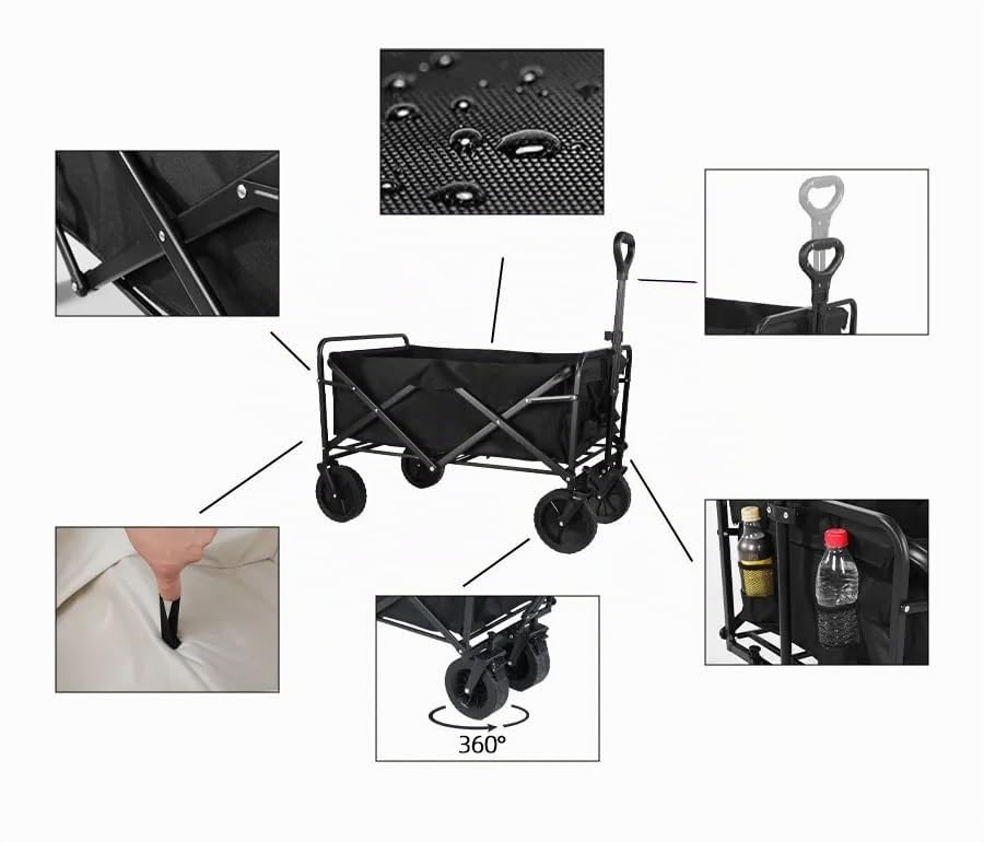 PATUKSHOP-Carro de Mano Plegable Carrito de Transporte para Jardín Casa Almacén Playa 4 Ruedas Bolsa