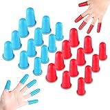 Finger Protectors, 24 Pcs 3 Sizes, Rubber Fingers Covers, Silicone Finger Protector Sleeve Grips Tips Guard Gloves Fingertip Thumb Cots Pads for Hot Glue Gun/Sewing/Sorting Paper/Ironing - Red Blue