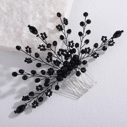 Peine para cabello negro con cristales, artesanal miniatura 1