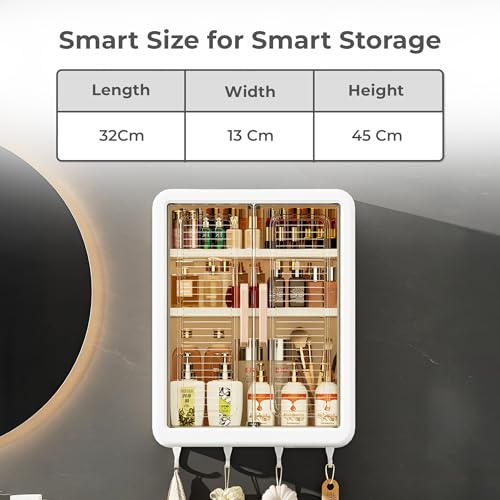 Image of HomeEssentials Plastic Self-Adhesive No-Drill Bathroom Shelf & Storage Cabinet - Wall Organiser for Bathroom Essentials, Makeup, Skincare (3 Layer)