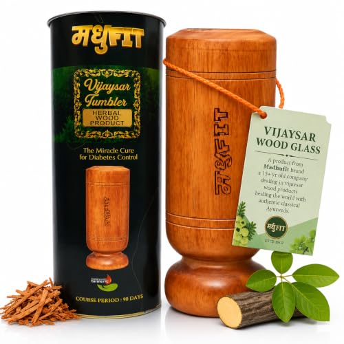 Image of MADHUFIT Vijaysar Wood Glass - Premium Quality assured Lab tested | Ayurvedic Bija Tree Wooden Tumbler | Pterocarpus marsupium Herbal wood, Vijaysar ki lakdi ka glass