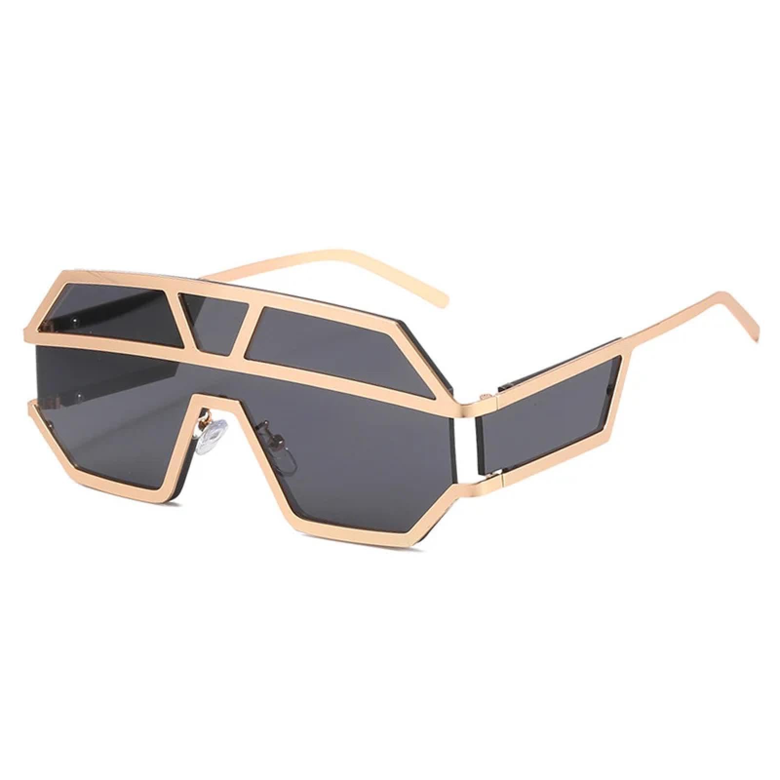 Gafas de sol de aleación sin montura para mujer, de moda, de gran tamaño, de una pieza, para hombre, estilo retro, en colores negro y marrón.