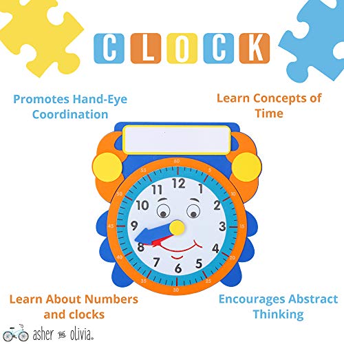 Premium Wooden Toddler Puzzles and Rack Set - (6 Pack) with Storage Holder Rack and Learning Clock - Kids Educational… - Image 5