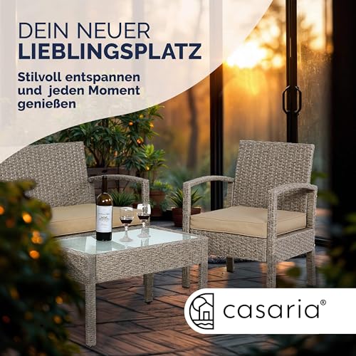 Casaria® Gartenmöbel Set Wetterfest 4 Personen Outdoor inkl. Auflagen Polyrattan 2 Sessel Gartenbank Tisch Garten Terrasse Balkon Möbel Lounge Creme