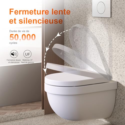 Abattant WC Charnière Déclipsable Facile à Nettoyer Blanc Durable - 4