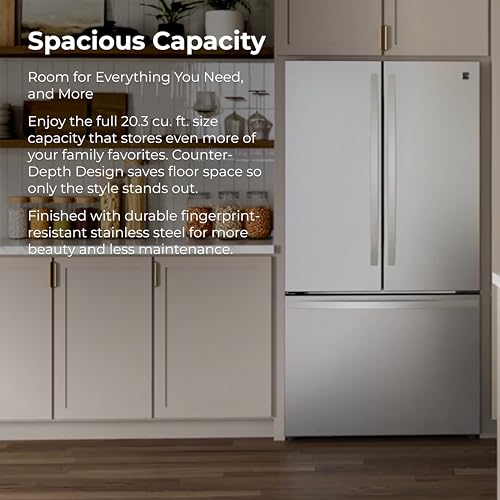 Kenmore 36" French Door Refrigerator with Freezer - Accela Chill, Adjustable Shelving, Humidity Controlled Crispers, ENERGY STAR Certified, 20.3 cu. ft. Capacity, Fingerprint Resistant Stainless Steel on Fridge.com