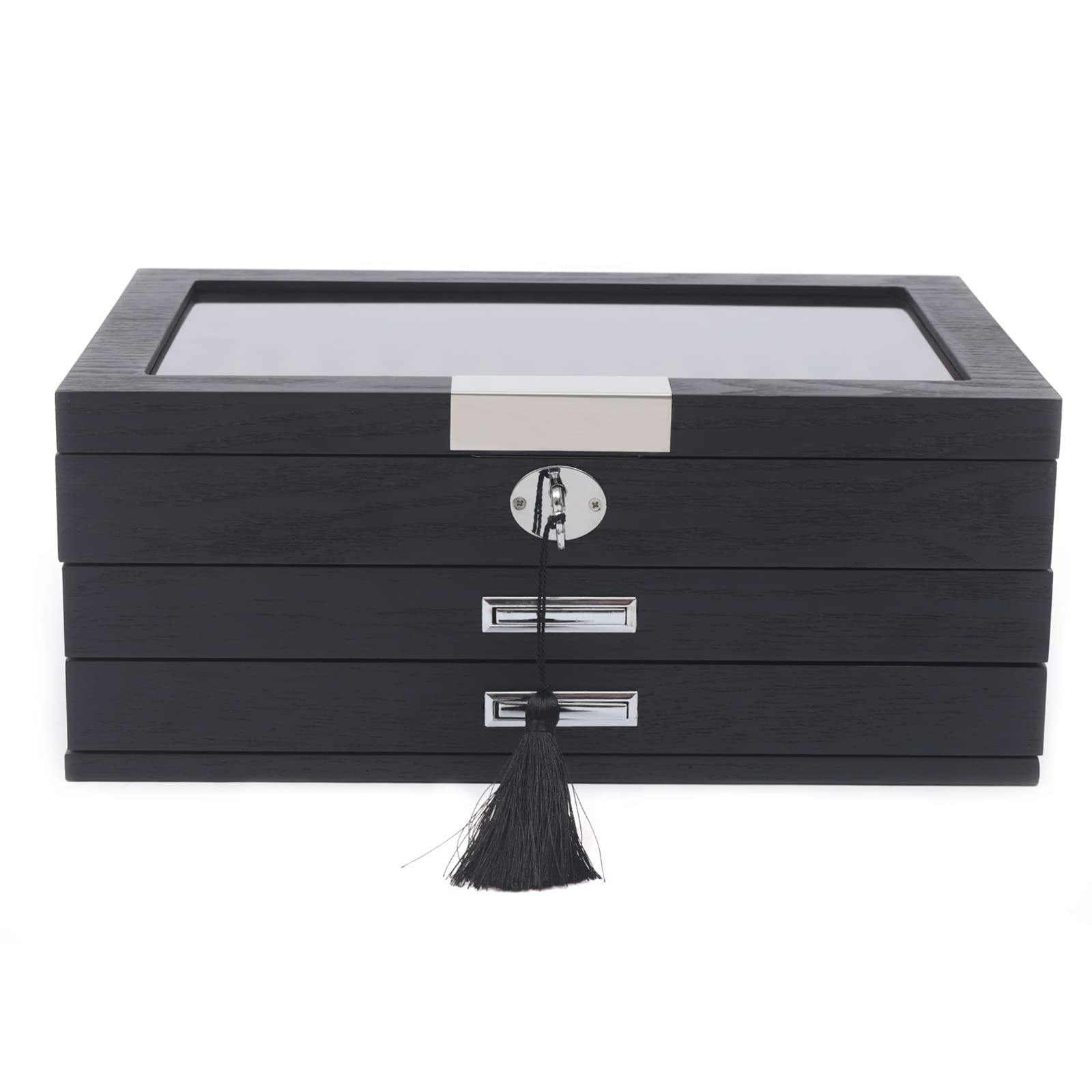 Stifthalterbox aus Holz 34 Slots Stiftebox Stifte Sammelbox mit Vitrine 3 Schichten Füllfederhalter Organizer Box Schwarz