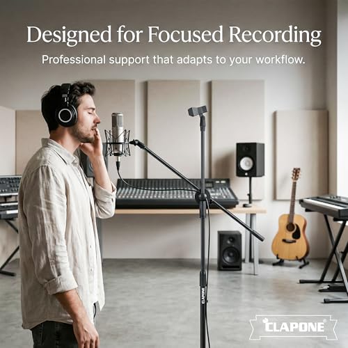 Image of Microphone Stand with Suspension Boom Scissor Arm /Mic Stand Holder /Studio Stand /Adjustable Suspension Boom Scissor /Arm for Voice-over /Gaming /Recording (Boom Arm Stand, Black)