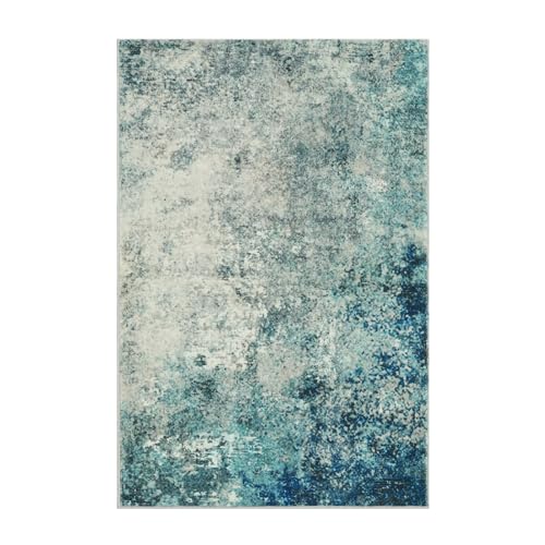 Lahome Modern Abstract Area Rug - Small 2x3 Washable Entryway Rugs Non-Slip Low Pile, Accent Throw Carpet for Kitchen Bath Mats Laundry Front Indoor Doormat,Blue/Grey