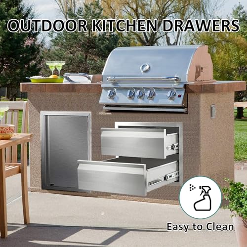 Image of Outdoor Kitchen Drawers 18 inch W x 15 inch H x 23 inch D Stainless Steel Drawer BBQ Double Drawers with Hidden Handle for Outdoor Kitchen Island, Patio Grill Station