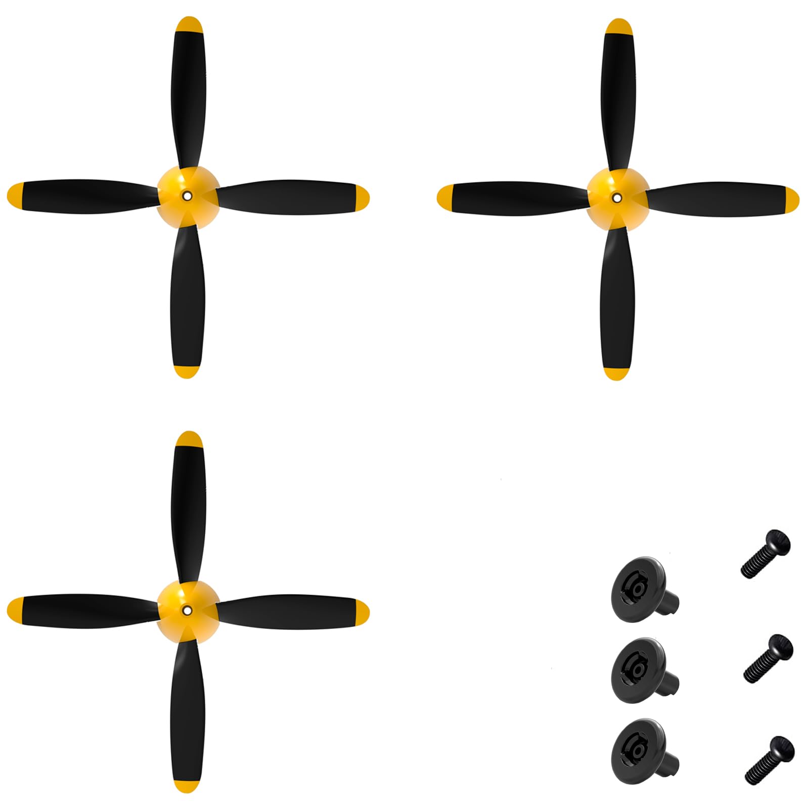 Moonzeamus 3 Sets Rc Plane 4-Blade Propeller with Propeller Savers and 3 Adapters for VOLANTEXRC 761-11 761-12 761-13 P40 BF109 P51 F4U T28 Spitfire