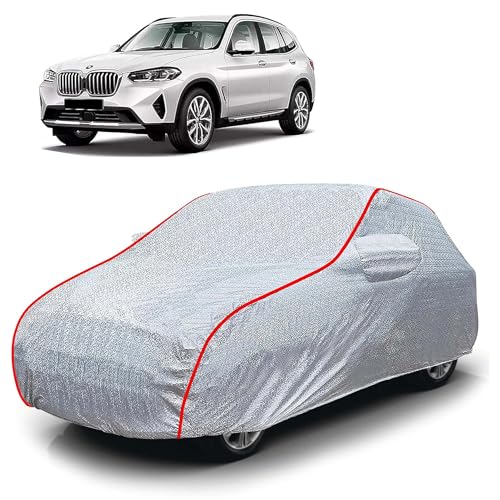 Image of Sulfar 100% Waterproof Car Body Cover Compatible with Mirror for BMW X3 (Triple Stitched, Full Bottom Elastic, Magic Silver with Red Piping)
