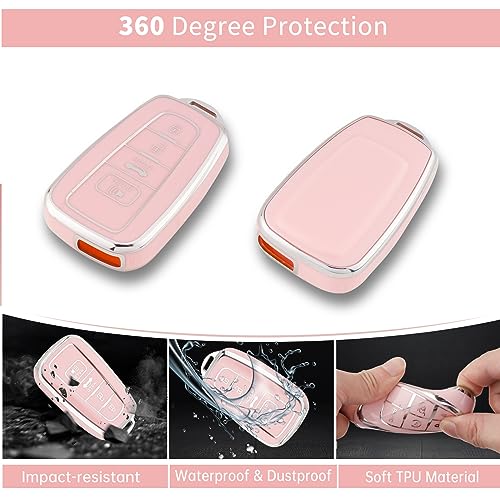 Image of Pangpai Pink Key Fob Cover for Toyota, Soft TPU Key Case Protection with Bling Keychain Fit for 2018-2022 Camry RAV4 Highlander Avalon C-HR Prius Corolla GT86 Smart Key Holder