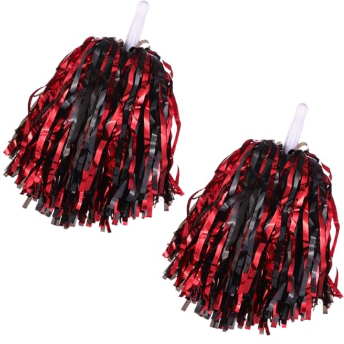 2 Pcs Cheerleading Pom Poms with Handle for Girl Team Spirit Sports Games Dance Outfit (Red-Black Glitter)