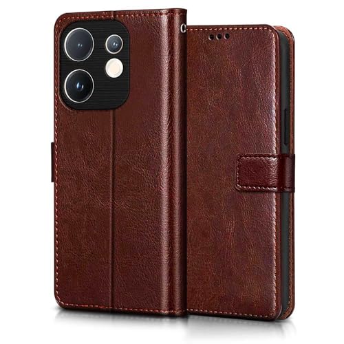 Image of WOW IMAGINE Shock Proof Flip Cover Back Case Cover for Vivo V60 5G | V60e 5G | Vivo T4 Pro 5G (Flexible | Leather Finish | Card Pockets Wallet & Stand | Chestnut Brown)