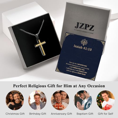 JZPZ Cross Necklace for Men-Hammered Christian Pendant Necklaces with Chain - image 5
